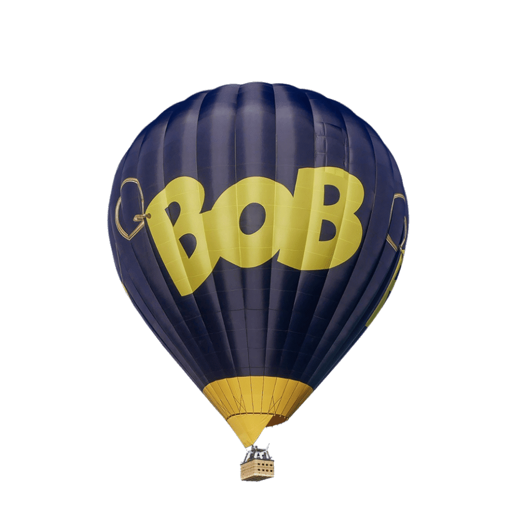 BOB luchtballon van Filva Ballonvaarten met herkenbaar BOB-logo